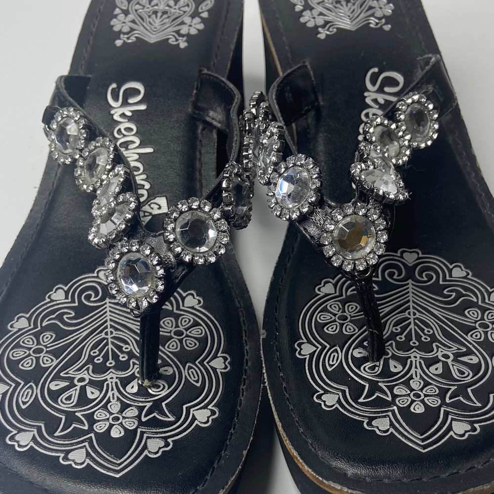 Skechers Black and Silver Embellished Sandals